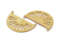 Retro Leaf Pendant, 2 Gold Lacquer Plated Brass Semi Circle Pendant With 2 Loops (38x22x1mm) BS 1946