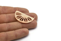Retro Leaf Pendant, 2 Rose Gold Lacquer Plated Brass Semi Circle Pendant With 2 Loops (38x22x1mm) BS 1946