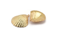 Gold Shell Charm, 1 Gold Plated Brass Sea Shell Charm with 1 Loop, Pendants, Charms, Findings (38x33.5mm) E287