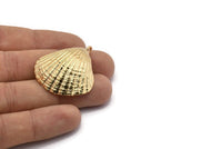 Gold Shell Charm, 1 Gold Plated Brass Sea Shell Charm with 1 Loop, Pendants, Charms, Findings (38x33.5mm) E287