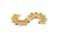 Gold Sun Pendant, 1 Gold Plated Brass Textured Sunny Pendants With 2 Loops (36.5x26x2.6mm) E204 Q0532