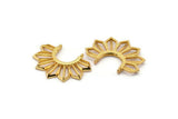 Gold Sun Pendant, 1 Gold Plated Brass Textured Sunny Pendants With 2 Loops (36.5x26x2.6mm) E204 Q0532