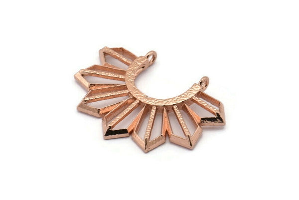 Rose Gold Sun Pendant, 1 Rose Gold Plated Brass Textured Sunny Pendants With 2 Loops (36.5x26x2.6mm) E204 Q0532
