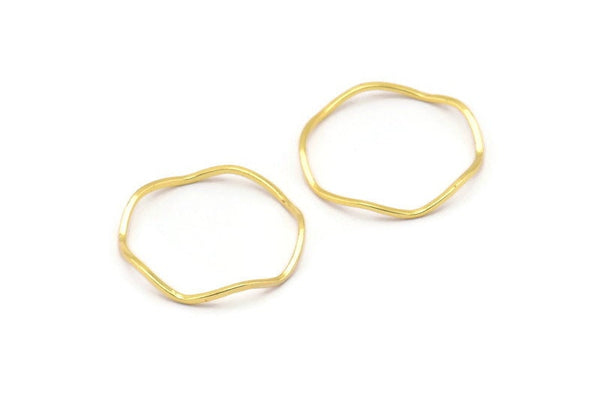 Altın Daire Yüzükler, 24 Altın Kaplama Pirinç Dalgalı Daire Yüzük, Tılsımlar (20x0,8 mm) BS 1807 Q0435