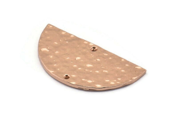 Çekiçle İşlenmiş Yarım Ay, 2 Delikli 2 Çekiçle İşlenmiş Gül Altın Kaplamalı Pirinç Yarım Daire (30x15x1,2 mm) N0340 Q0400
