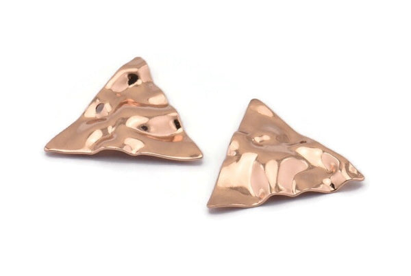 Rose Gold Triangle Charm, 4 Rose Gold Plated Brass Wavy Triangle Charms With 1 Hole, Earrings, Findings (22x0.60mm) D0791 Q0799