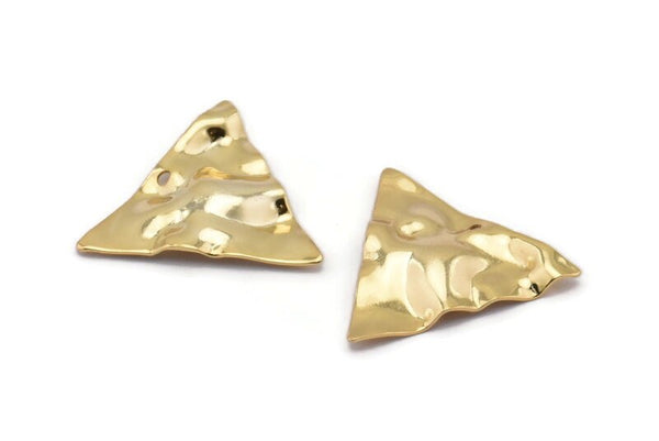 Gold Triangle Charm, 4 Gold Plated Brass Wavy Triangle Charms With 1 Hole, Earrings, Findings (22x0.60mm) D0791 Q0799