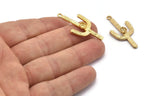 Cactus with Glass Setting, 2 Gold Plated Brass Cactus Charms with 4mm Stone Setting, Jewelry Supplies, Findings (37x18mm) N0228 Q0085