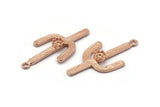 Cactus with Glass Setting, 2 Rose Gold Plated Brass Cactus Charms with 4mm Stone Setting, Jewelry Supplies, Findings (37x18mm) N0228 Q0085