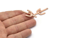 Cactus with Glass Setting, 2 Rose Gold Plated Brass Cactus Charms with 4mm Stone Setting, Jewelry Supplies, Findings (37x18mm) N0228 Q0085