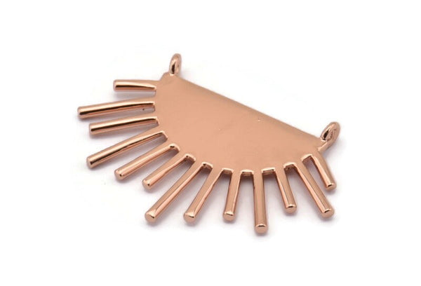 Rose Gold Moon and Sun, Rose Gold Plated Brass Crescent Moon, Semi Sun Ethnic Pendant With 2 Loops, Findings, Charms (39x23x1mm) U143 Q0729