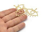 Gold Eye Charm, 2 Gold Plated Brass Eye Charms With 1 Loop, Pendants, Earrings (42x38x1mm) D0649 Q0822