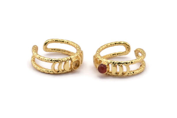 Gold Ring Settings, Gold Plated Brass Moon Phases Ring With 1 Stone Setting - Pad Size 4mm V134