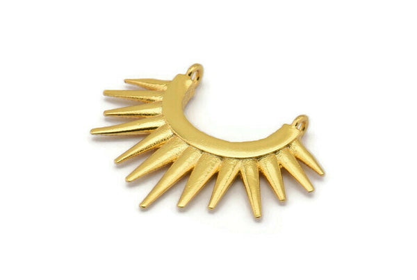 Gold Sunny Pendant, 1 Gold Plated Brass Sunny Ethnic Pendant With 2 Loops, Findings, Charms (26.5x35.5x2.5mm) BS 2055 Q0455