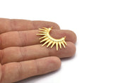 Gold Sunny Pendant, 1 Gold Plated Brass Sunny Ethnic Pendant With 2 Loops, Findings, Charms (26.5x35.5x2.5mm) BS 2055 Q0455