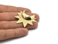 Ay ve Güneş, 1 Altın Kaplama Pirinç Hilal ve Yarı Güneş Etnik Kolye, 2 Halka, Bulgular, Tılsımlar (36,5x41x1 mm) U086 Q0416