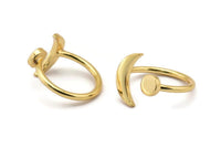 Universe Cosmos Ring, 2 Gold Plated Brass Moon And Planet Rings - Round Cabochon Size: 6mm N0127 Q0232