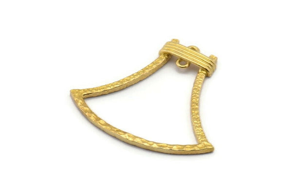 Brass Bell Pendant, 4 Raw Brass Hammered Bell Pendants with 2 Loops, Earring Findings (33x37x14x1.6mm) BS 1872