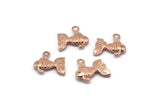 Rose Gold Fish Charm, 6 Rose Gold Pladet Brass Fish Pendants, Jewelry Supplies, Findings (12x10mm) N0365