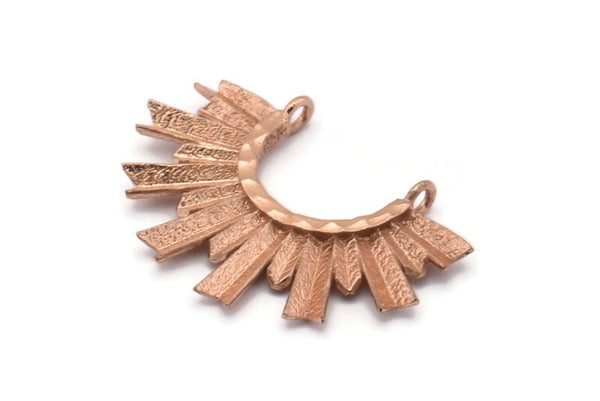 Gül Altın Güneş Kolye, 2 Halkalı 1 Gül Altın Kaplamalı Pirinç Dokulu Güneş Kolye (34,5x24x2,2 mm) E205 Q0527