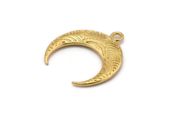 Gold Moon Charm, 2 Gold Plated Textured Horn Charms, Pendant, Jewelry Finding (27x8.25x3.30mm) N0207