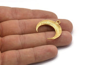 Gold Moon Charm, 2 Gold Plated Textured Horn Charms, Pendant, Jewelry Finding (27x8.25x3.30mm) N0207