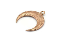 Rose Gold Moon Charm, 1 Rose Gold Plated Textured Horn Charms, Pendant, Jewelry Finding (27x8.25x3.30mm) N0207