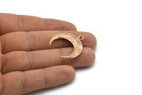Rose Gold Moon Charm, 1 Rose Gold Plated Textured Horn Charms, Pendant, Jewelry Finding (27x8.25x3.30mm) N0207