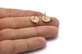 Rose Gold Earring Posts, 4 Rose Gold Plated Brass Round Earring Stud, Earring Charms With 1 Loop (10mm) N0793 Q0820