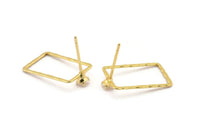 Gold Rectangle Earring, 6 Gold Plated Brass Hammered Rectangle Earring Charms With 1 Pad (19x12x0.6x1mm) E371 Q0517