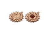 Rose Gold Sunflower Charm, Rose Gold Plated Brass Flower Charm Earrings With 1 Loop, Pendants, Earrings (25mm) N0808 Q0812