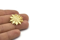 Gold Sunflower Earring, 2 Gold Plated Brass Flower Stud Earrings - Pad Size 10mm N0702 Q0818