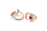 Rose Gold Ring Settings, 2 Rose Gold Plated Brass Moon And Sun Ring With 1 Stone Setting - Pad Size 5mm N1021 Q0955