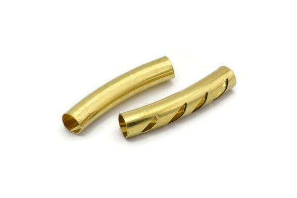 Brass Cutted Bead, 12 Raw Brass Cutted Large Curved Tubes (6x32mm) BS 2213