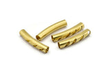Brass Cutted Bead, 12 Raw Brass Cutted Large Curved Tubes (6x32mm) BS 2213
