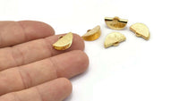 Gold Ribbon Crimp, 8 Gold Plated Brass Textured Ribbon Crimp Ends With 1 Loop, Findings (15x9mm) D0561