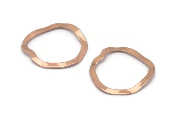 Rose Gold Circle Charm, 6 Rose Gold Plated Brass Wavy Circle Charms Without Hole, Earrings, Findings (26x25x0.60mm) D0715