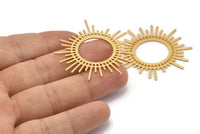 Gold Sun Charm, 2 Gold Plated Brass Sun Charms, Findings, Earrings, Pendants (46x1mm) D1234 Q0844