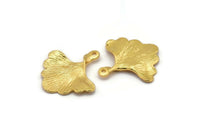 Ginkgo Leaf Pendant, 2 Gold Plated Brass Leaf Charms (26x25mm) N0393 Q0096