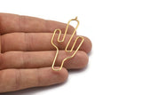 Wire Cactus Earring, 2 Gold  Plated Brass Wire Cactus Earring Findings, Jewelry Supplies, Findings, Charms (64x28x1mm) Bs 1700 Q0111