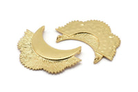 Gold Flower Pendant, 1 Gold Plated Brass Elegant Semi Flower Earring Findings With 2 Loops (42x31mm) U132 Q0549
