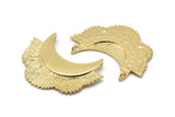 Gold Flower Pendant, 1 Gold Plated Brass Elegant Semi Flower Earring Findings With 2 Loops (42x31mm) U132 Q0549