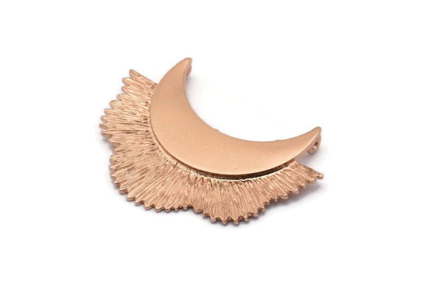 Rose Gold Flower Pendant, 1 Rose Gold Plated Brass Elegant Semi Flower Earring Findings With 2 Loops (42x31mm) U132 Q0549
