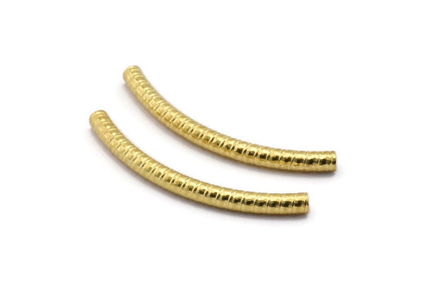 Textured Noodle Bead, 12 Raw Brass Textured Curved Noodle Tubes (4x45mm) BS 2211