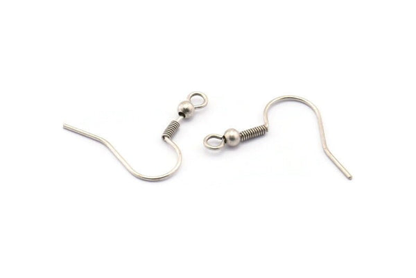 Silver Earring Hook, 24 Antique Silver Plated Brass Ear Wires, Earring Findings (18mm) Bs 1361 H0023