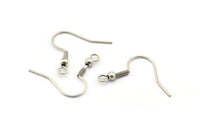 Silver Earring Hook, 24 Antique Silver Plated Brass Ear Wires, Earring Findings (18mm) Bs 1361 H0023