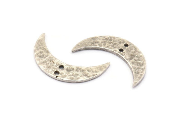 Çekiçle İşlenmiş Ay Hilal Charm, 2 Delikli 2 Antik Gümüş Kaplamalı Pirinç Çekiçle İşlenmiş Ay (30x8x1,2 mm) N0387 H0037