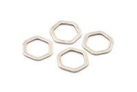Gümüş Altıgen Charm, 12 Antik Gümüş Kaplama Pirinç Altıgen Halka (16x2x1,2 mm) D083 H0030