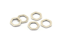 Pirinç Altıgen Charm, 12 Antik Gümüş Kaplama Pirinç Altıgen Halka (12x2x1mm) D0056 H0026