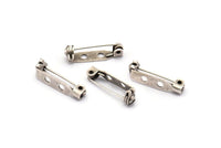 Gümüş Broş İğnesi, 20 Antik Gümüş Kaplama Pirinç Broş İğnesi Arka Taban Güvenlik İğneleri 2 Delikli (21 mm) A0421 Q0480